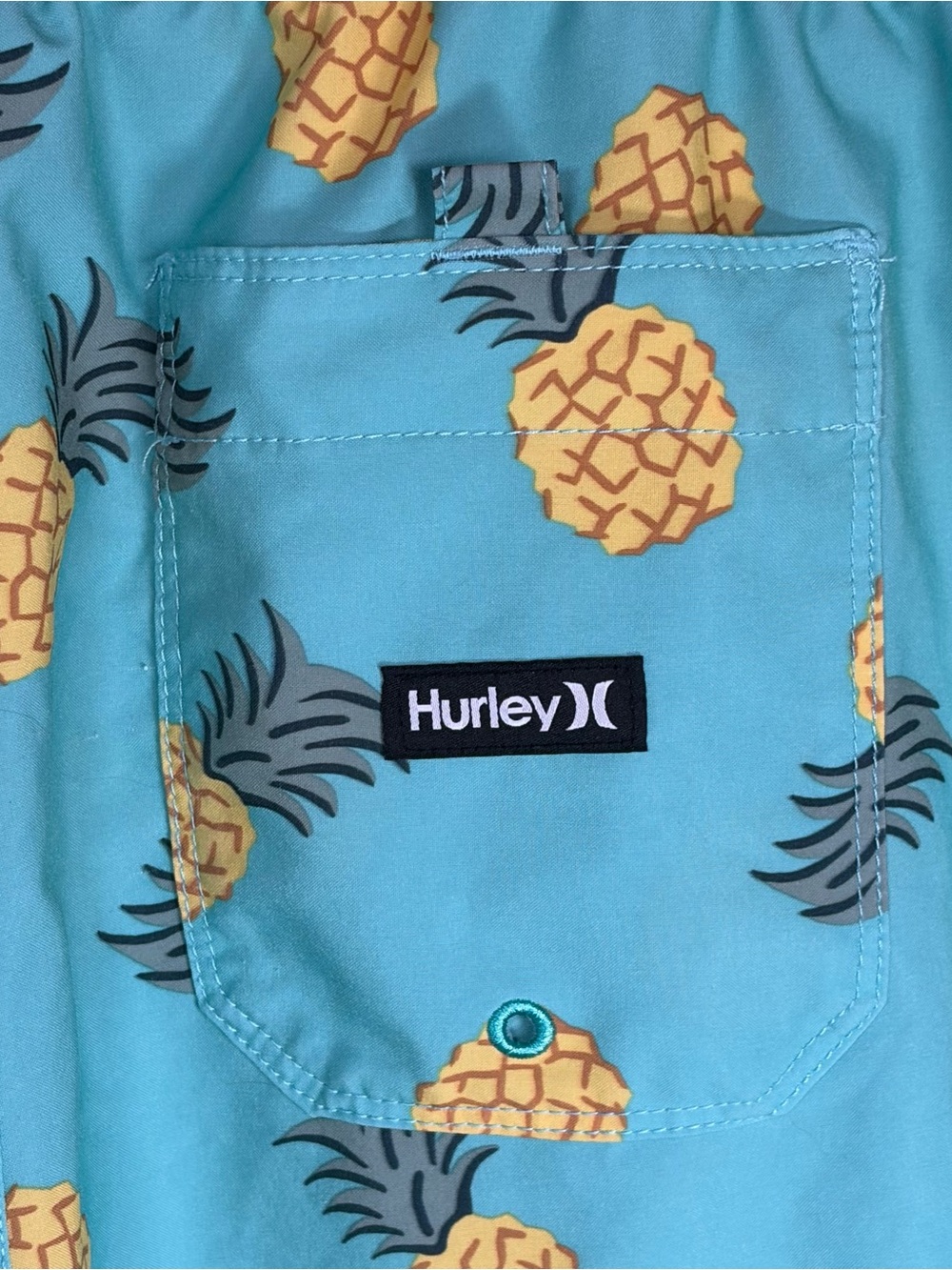 Hurley Men's Pineapple Print Unlined Swim Trunks Aqua with Yellow Size Med Beach - Picture 7 of 7